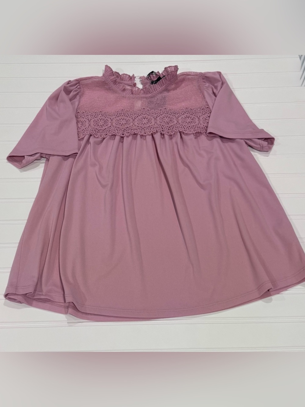 Adrianna Papell Dusty Pink Knit Top with Ruffle Neck Women’s Medium - Picture 1 of 6
